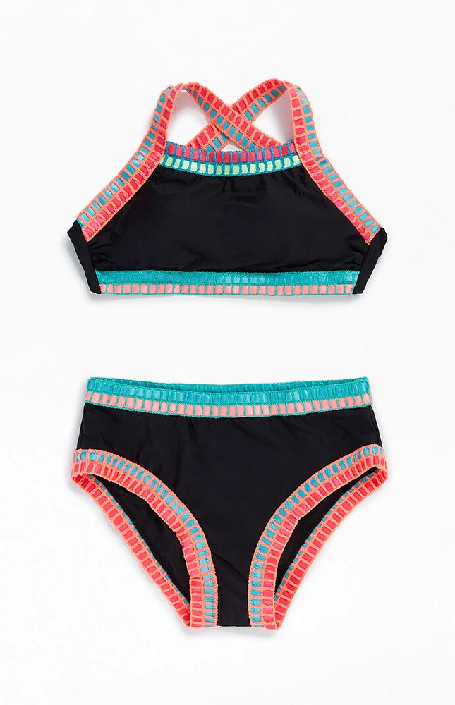Beach Lingo Kids Embroidery Binding Bikini Top & Bottom Set