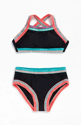 Beach Lingo Kids Embroidery Binding Bikini Top & Bottom Set