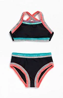 Beach Lingo Kids Embroidery Binding Bikini Top & Bottom Set