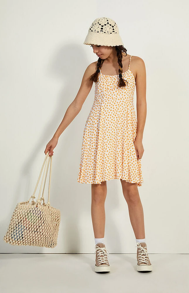 PacSun Kids White & Orange Strappy Tank Mini Dress