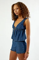 Your Favorite Denim Tie Front Tank Top