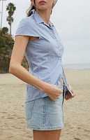 John Galt Light Blue Rue Plaid Collared Top