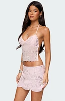 Edikted Nelley Backless Beaded Sequin Chiffon Top