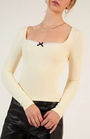 Est. PAC 1980 Lace Trim Ribbed Long Sleeve Top