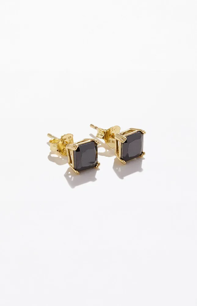 King Ice Sterling Silver Square Onyx Earrings