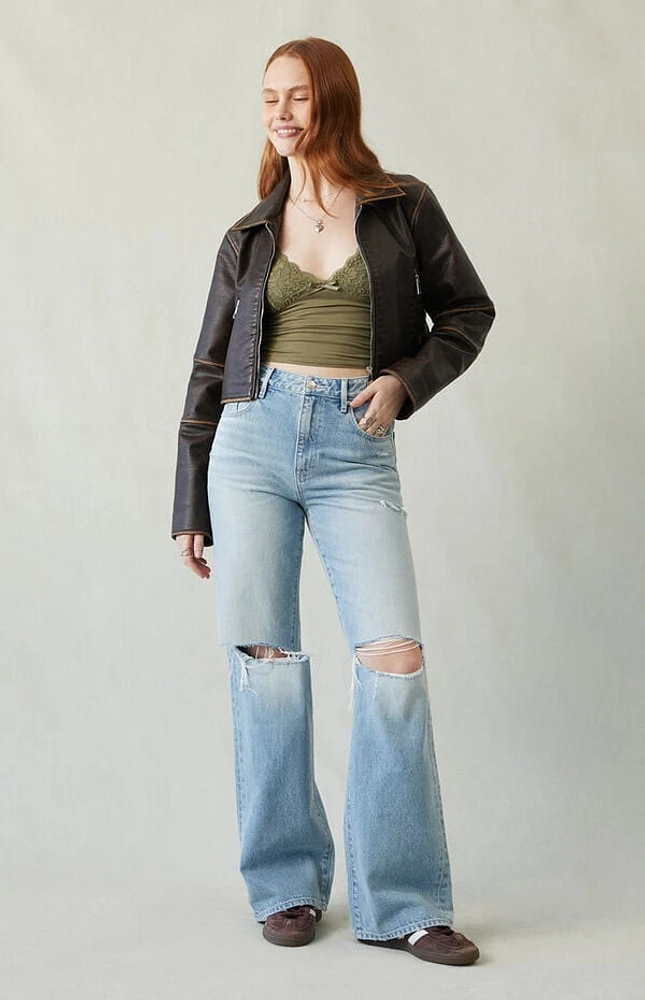 Pacsun Madison Ripped High Waisted Girlfriend Jeans Light Indigo