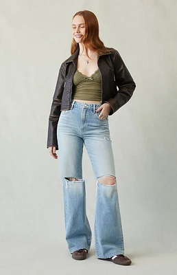 Pacsun Madison Ripped High Waisted Girlfriend Jeans Light Indigo