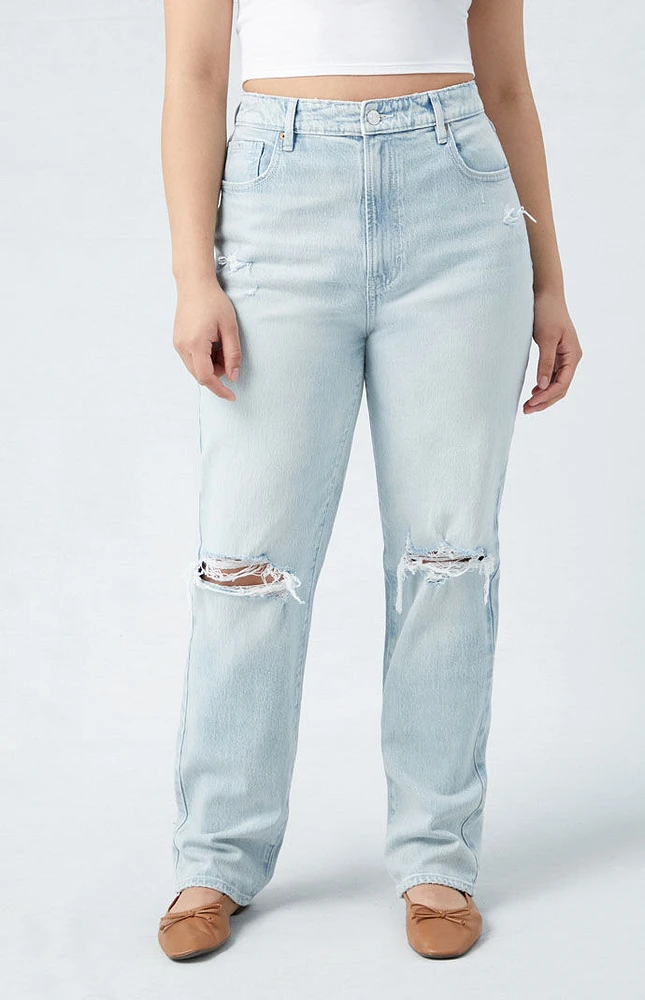 PacSun Eco Stretch Light Indigo Ripped Curve Dad Jeans