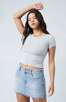 PacSun Light Indigo Rhinestone Mid Rise Denim Mini Skirt