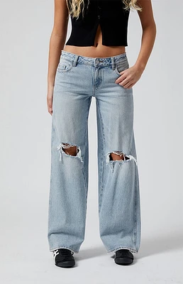 PacSun Casey Ripped Knee Low Rise Baggy Jeans Light Indigo