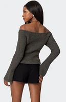 Edikted Keyhole Off Shoulder Ribbed Knit Top