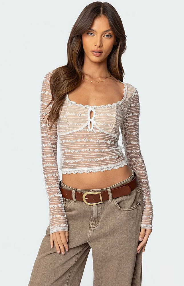 Edikted Heart and Bow Sheer Lace Top