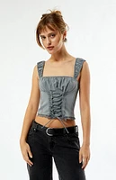 LA Hearts Kacey Lace Up Denim Top