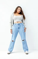 PacSun Jordyn Medium Indigo Ripped Low Rise Straight Leg Jeans