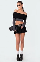 Edikted Washed Denim Pleated Micro Skort