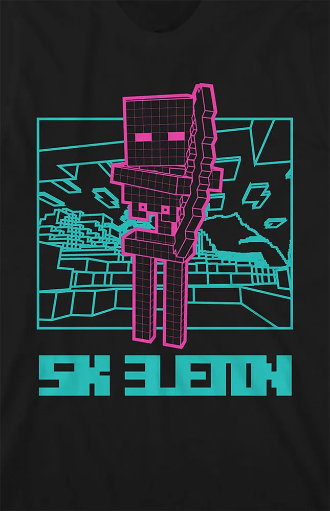 Kids Minecraft Neon Pink Skeleton T-Shirt