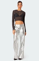 Edikted Marly Sheer Shimmer Sequin Long Sleeve Top