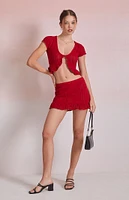 Beverly and Beck Elenah Crochet Drop Waist Mini Skirt