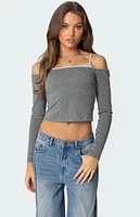 Edikted Off Shoulder Layered Long Sleeve T-Shirt