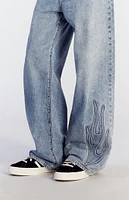 PacSun Light Indigo Flame Extreme Baggy Jeans