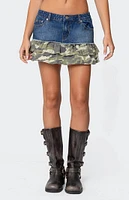 Edikted Camo Ruffle Denim Mini Skirt