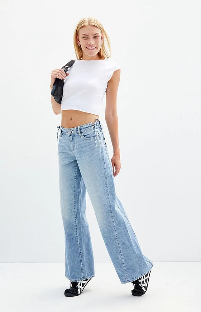 Pacsun Casey Medium Indigo Tie Side Low Rise Baggy Jeans