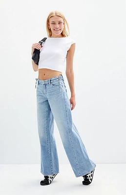 Pacsun Casey Medium Indigo Tie Side Low Rise Baggy Jeans