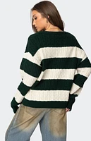 Edikted Oversized Striped Cable Knit Sweater