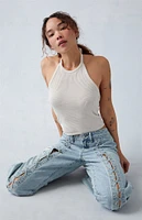 PacSun Light Indigo Lace-Up Low Rise Wide Leg Jeans