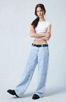 PacSun Eco Light Indigo Seamed Low Rise Baggy Jeans