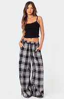 Edikted Lounge Around Plaid Wide Leg Pants