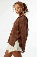 Roxy Hippie Love Open Knit Hooded Sweater