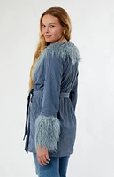 Daisy Street Corduroy Fur Trim Coat