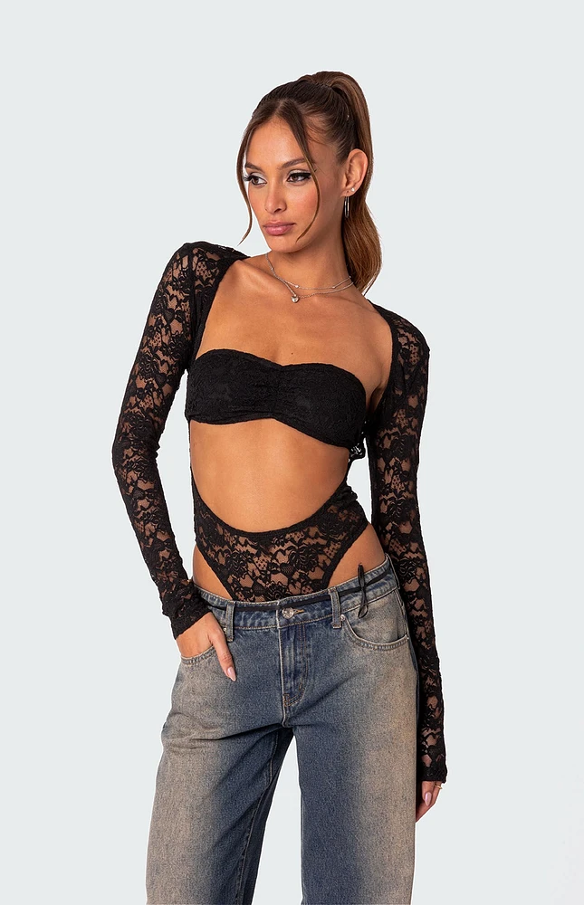 Edikted Zoey Sheer Lace Two Piece Bodysuit