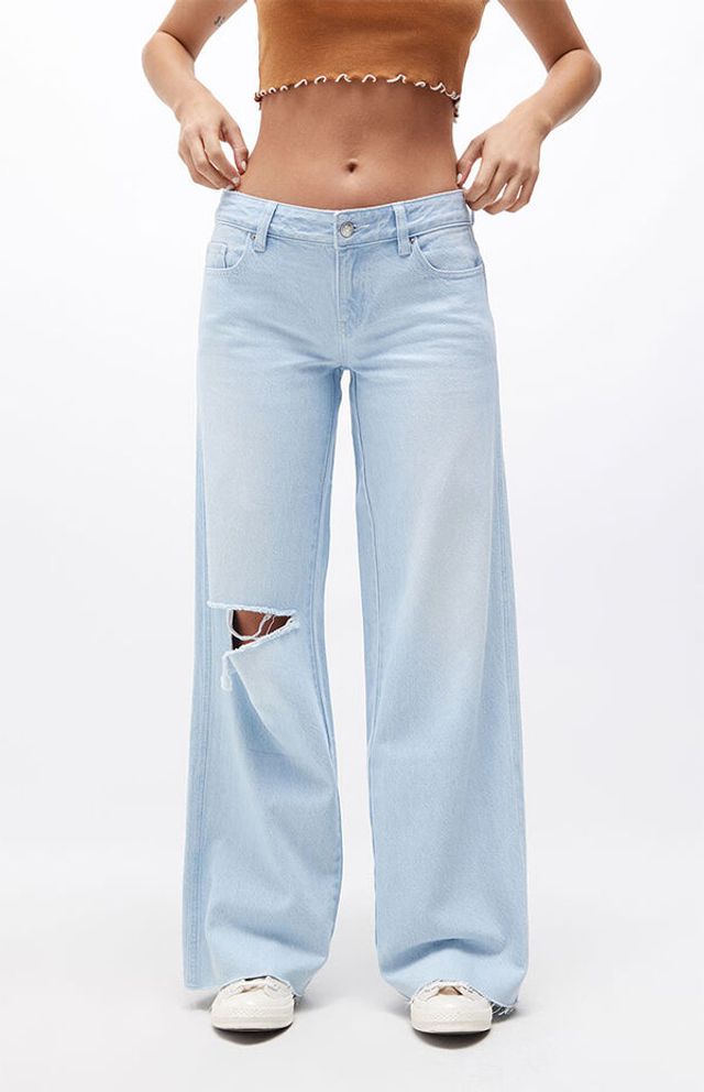 Eco Light Blue Ripped Low Rise Baggy Jeans