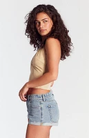 PacSun Light Indigo Raw Cut Denim Micro Shorts