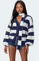 Edikted Striped Two Piece Knit Scarf Cardigan