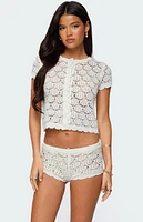 Edikted Elisa Open Knit Button Up Top