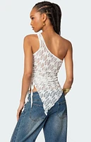 Edikted Lacey Sheer Asymmetric Drawstring Top