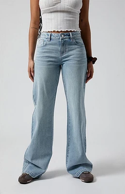 Pacsun Casey Bow Embroidery Low Rise Baggy Jeans Light Indigo