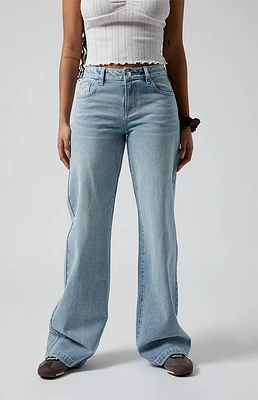 PacSun Casey Bow Embroidery Low Rise Baggy Jeans Light Indigo