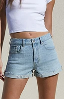 Pacsun Stretch Light Indigo Roll Cuff Denim Mom Shorts