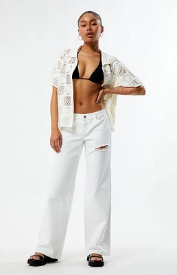 PacSun Eco White Ripped Low Rise Wide Leg Jeans