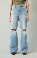Pacsun Madison Ripped High Waisted Girlfriend Jeans Light Indigo