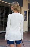 John Galt White V-Neck Cable Knit Sweater