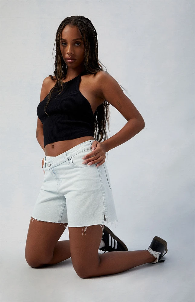 PacSun Eco Light Indigo Asymmetrical High Waisted Relaxed Jorts