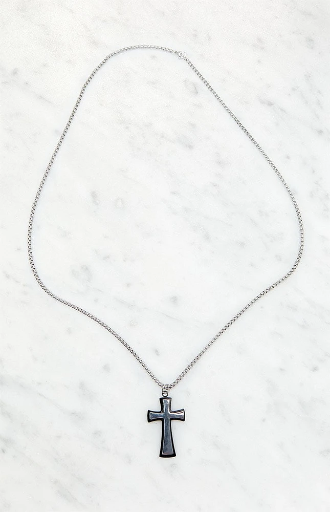 LA Hearts Silver Cross Chain Necklace