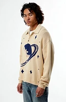 Pacsun Cream Space Button Up Polo Cardigan