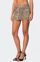 Edikted Leopard Printed Denim Mini Skirt