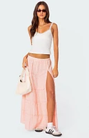 Tiered Eyelet Slitted Maxi Skirt